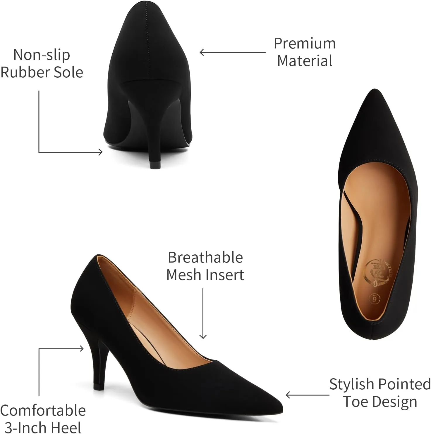 Trary Womens Slingback Pumps, Black Heels Gold Heels Nude Pink Red Heels, Pointed Toe High Heels for Women Sexy Stiletto Heels Buckle Ankle Strap Closed Toe Pumps Office Party Prom Dress Shoes