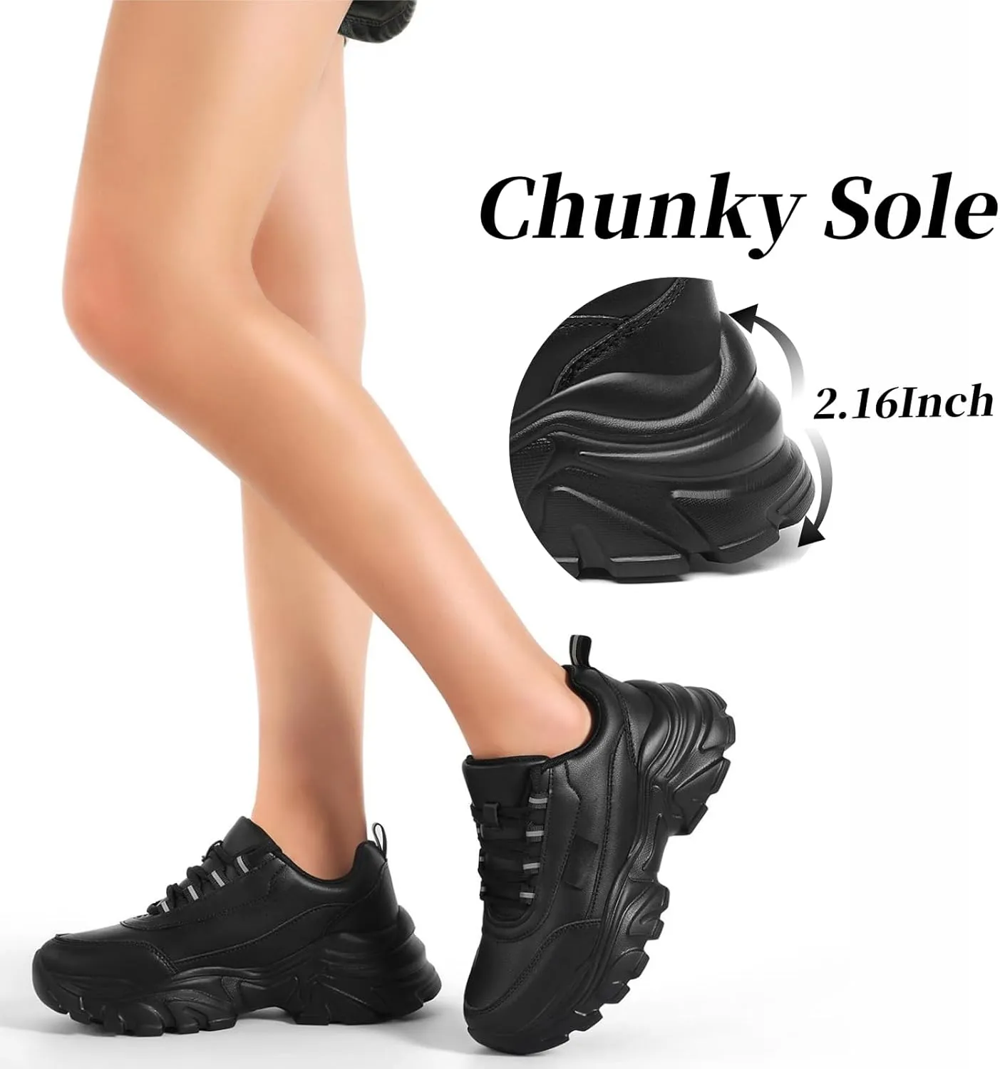 VZQ Chunky Sneakers for Women Fashion Platform Leather Walking Shoes Lightweight Comfortable Wedge Sports Sneakers