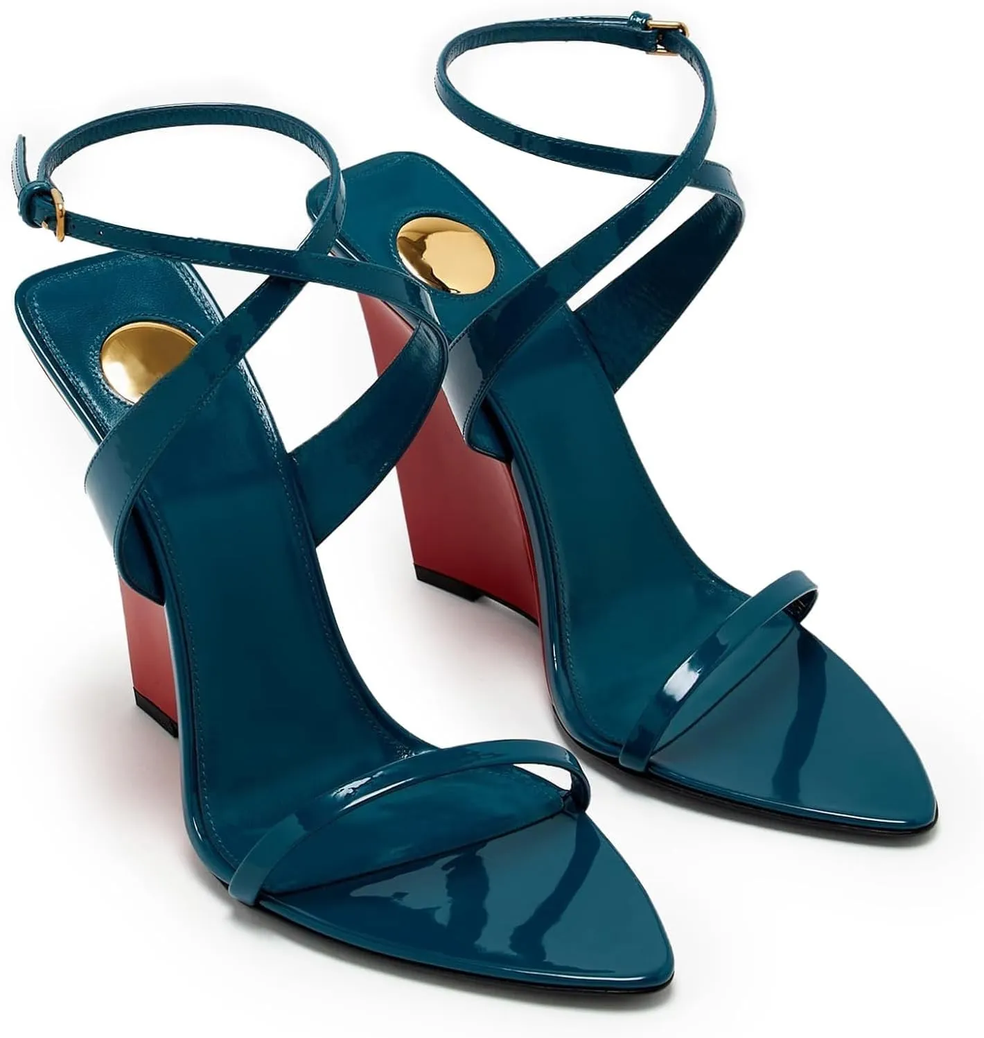 Wedge Sandals for Women Strappy Wedge Heels Pointed Open Toe Heeled Sandals Buckle Ankle Strap Heels Sexy Wedding Dress Shoes