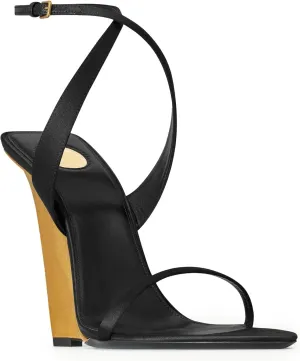 Wedge Sandals for Women Strappy Wedge Heels Pointed Open Toe Heeled Sandals Buckle Ankle Strap Heels Sexy Wedding Dress Shoes(black gold,11)