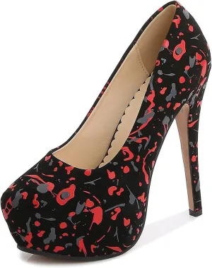 WOilERQ Round Toe Women's High Heels Pump Type Waterproof Platform Stiletto High Heel Round Toe Print Pump Crystal Wedding Shoes Party Dress High Heels