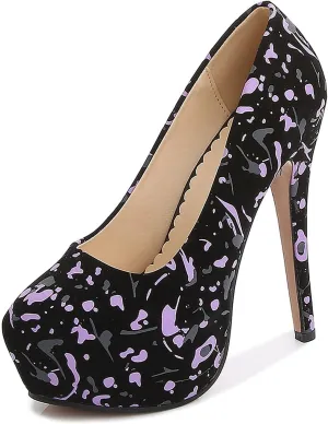 WOilERQ Round Toe Women's High Heels Pump Type Waterproof Platform Stiletto High Heel Round Toe Print Pump Crystal Wedding Shoes Party Dress High Heels