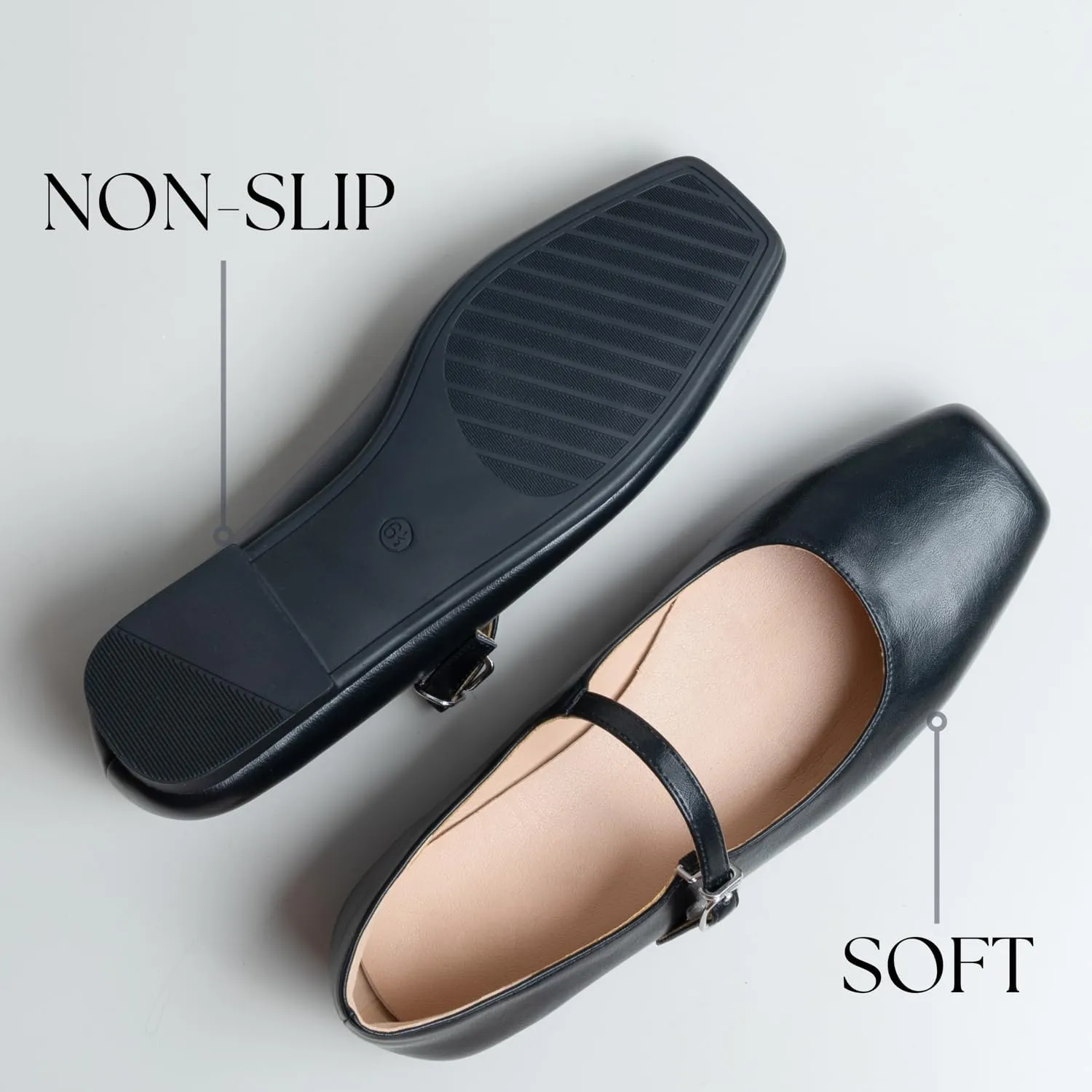 Women Mary Jane Shoes,Square Toe Flats Ballet Flats for Women, Comfortable Ankle Strap,Easy to take on and Off,Matched with Skirts, Dress,Jeans and More.