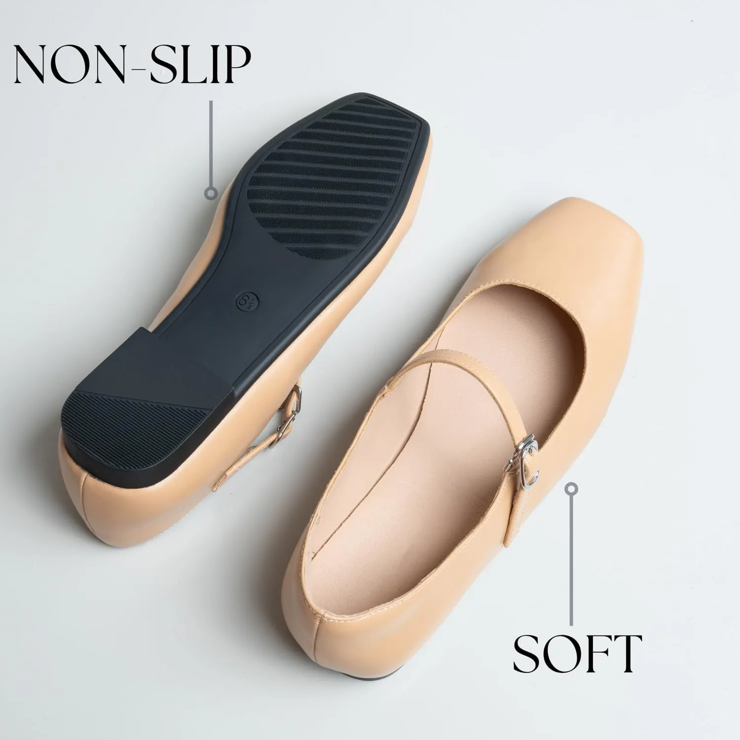 Women Mary Jane Shoes,Square Toe Flats Ballet Flats for Women, Comfortable Ankle Strap,Easy to take on and Off,Matched with Skirts, Dress,Jeans and More.