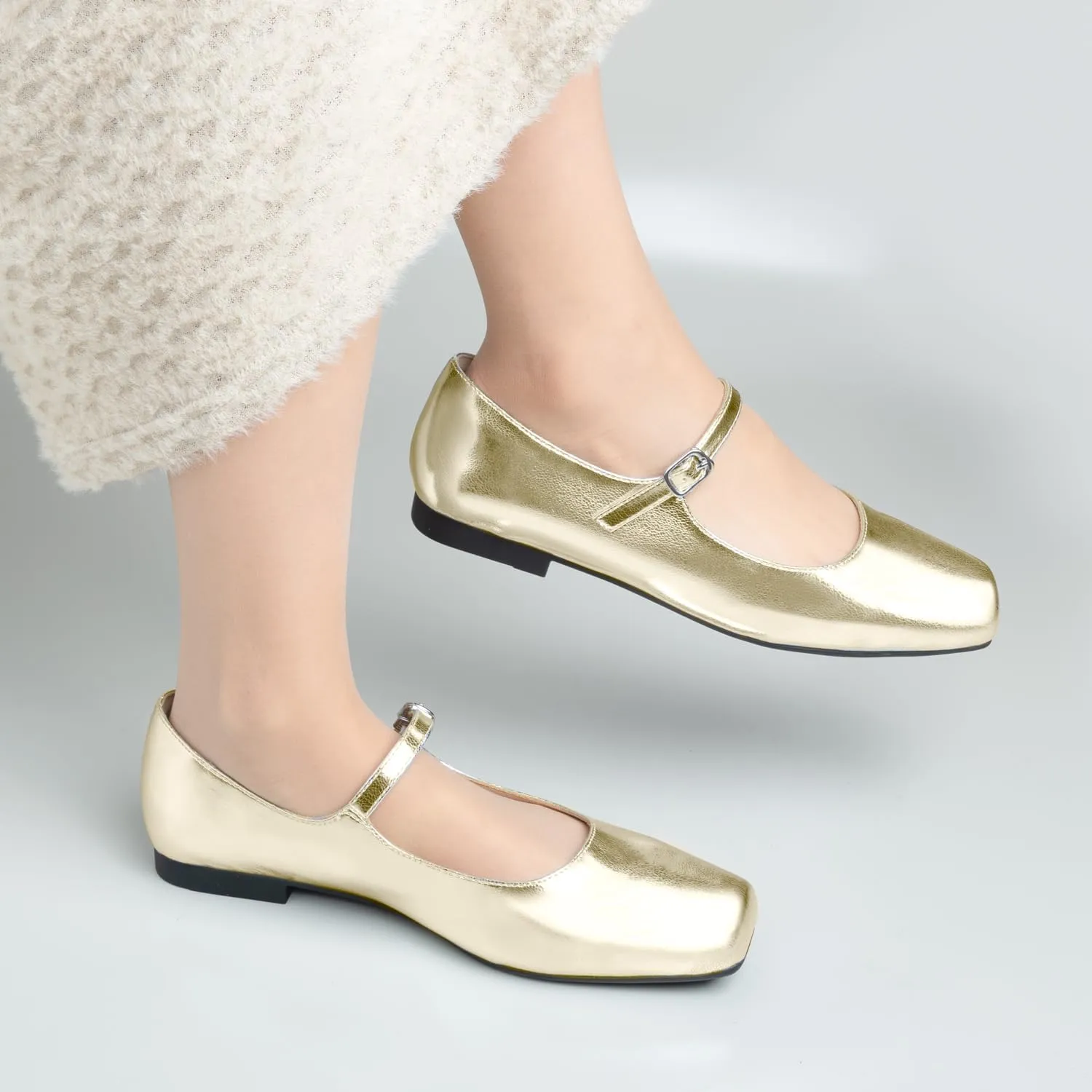 Women Mary Jane Shoes,Square Toe Flats Ballet Flats for Women, Comfortable Ankle Strap,Easy to take on and Off,Matched with Skirts, Dress,Jeans and More.