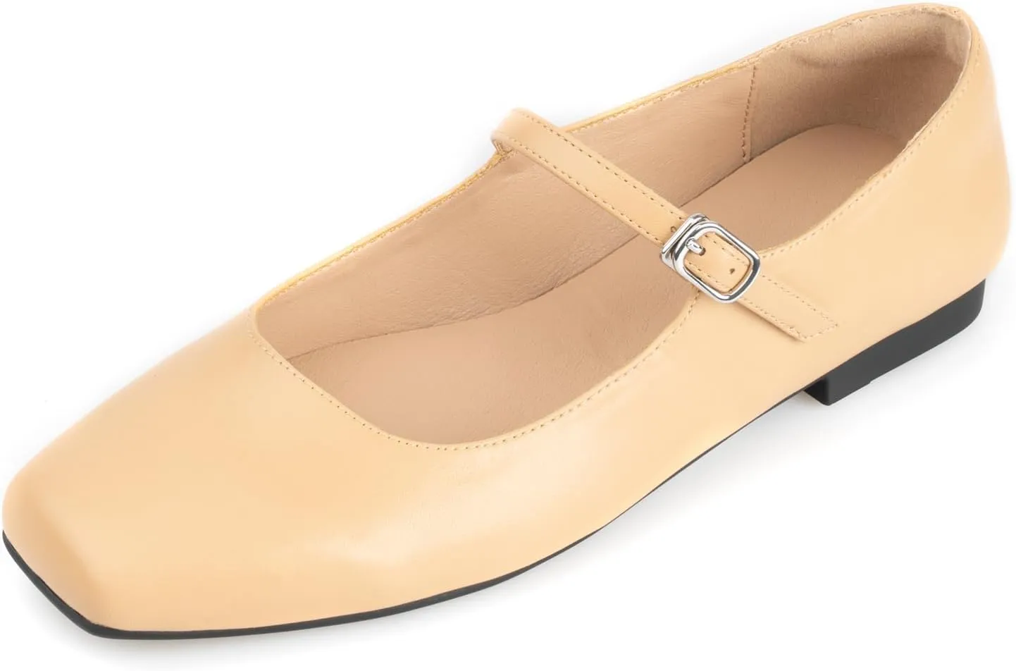 Women Mary Jane Shoes,Square Toe Flats Ballet Flats for Women, Comfortable Ankle Strap,Easy to take on and Off,Matched with Skirts, Dress,Jeans and More.