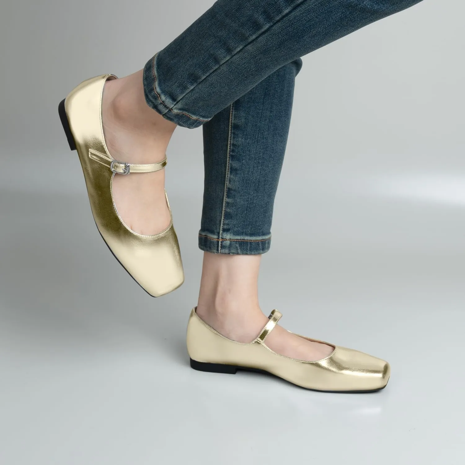 Women Mary Jane Shoes,Square Toe Flats Ballet Flats for Women, Comfortable Ankle Strap,Easy to take on and Off,Matched with Skirts, Dress,Jeans and More.