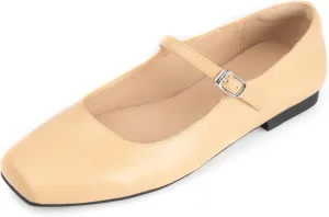 Women Mary Jane Shoes,Square Toe Flats Ballet Flats for Women, Comfortable Ankle Strap,Easy to take on and Off,Matched with Skirts, Dress,Jeans and More.