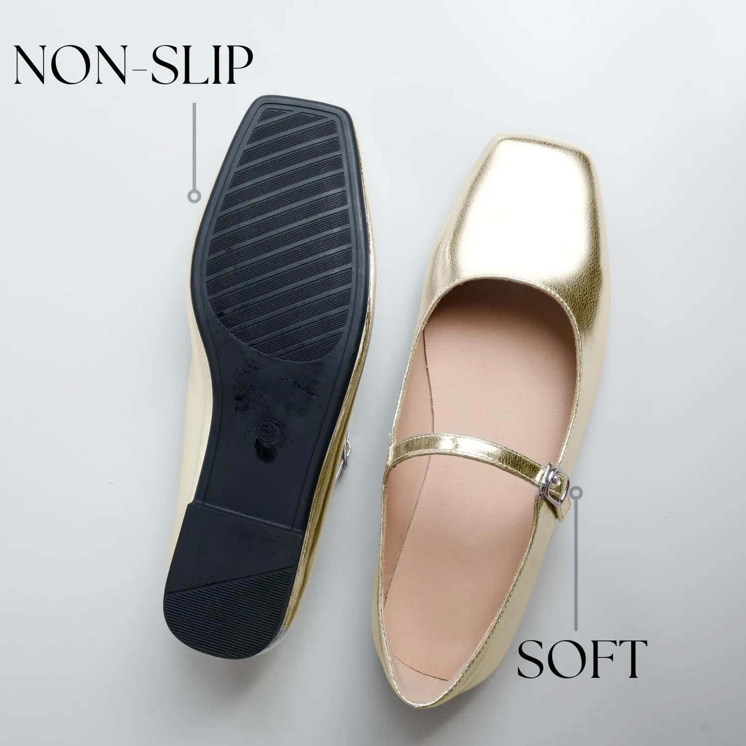 Women Mary Jane Shoes,Square Toe Flats Ballet Flats for Women, Comfortable Ankle Strap,Easy to take on and Off,Matched with Skirts, Dress,Jeans and More.