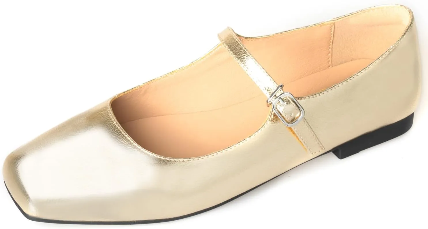 Women Mary Jane Shoes,Square Toe Flats Ballet Flats for Women, Comfortable Ankle Strap,Easy to take on and Off,Matched with Skirts, Dress,Jeans and More.