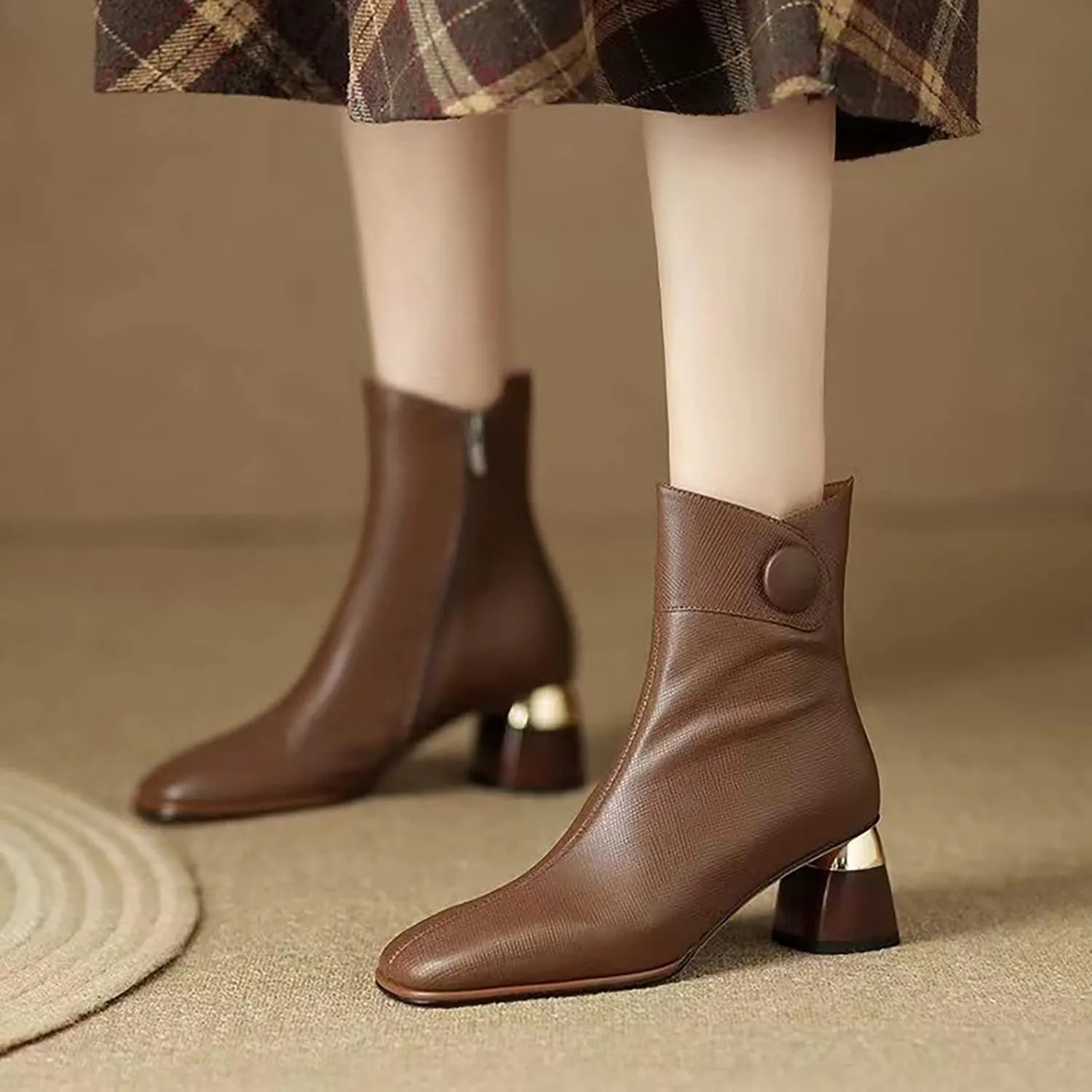 Womens Boots Ankle Heeled Booties for Women Boots for Women Cowgirl Ankle Bootie for Women Low Heel Non Slip Slip On Closed Pointed Toe Low Block Heel Zip Up