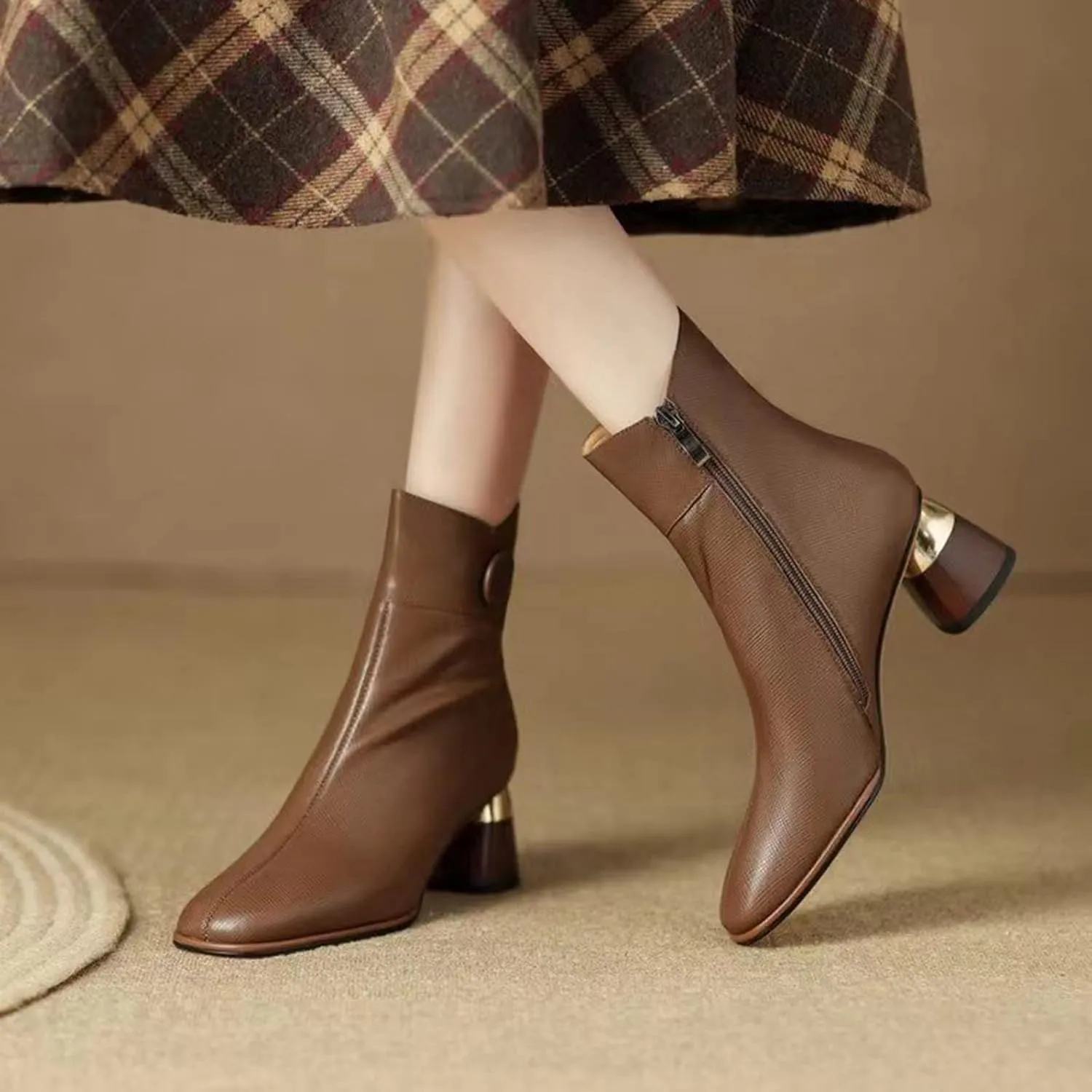Womens Boots Ankle Heeled Booties for Women Boots for Women Cowgirl Ankle Bootie for Women Low Heel Non Slip Slip On Closed Pointed Toe Low Block Heel Zip Up