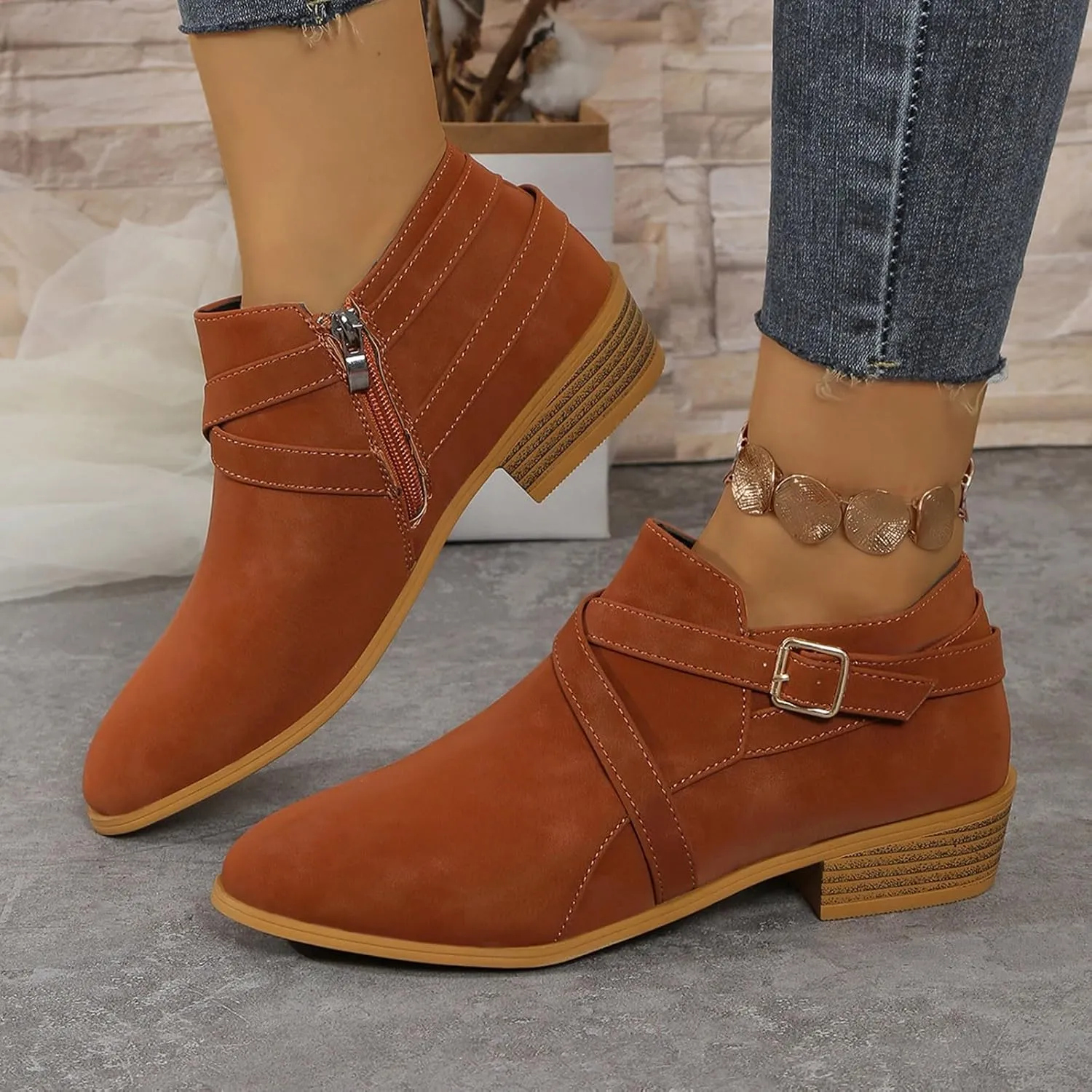 Women's Boots Ankle Wide Ankle Booties for Women Boots for Women Low Heel Boot for Men Comfortable and Soft Lightweight Side Zipper Pointd Toe Suede