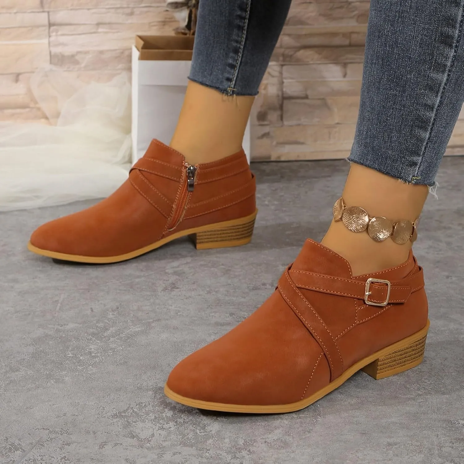 Women's Boots Ankle Wide Ankle Booties for Women Boots for Women Low Heel Boot for Men Comfortable and Soft Lightweight Side Zipper Pointd Toe Suede