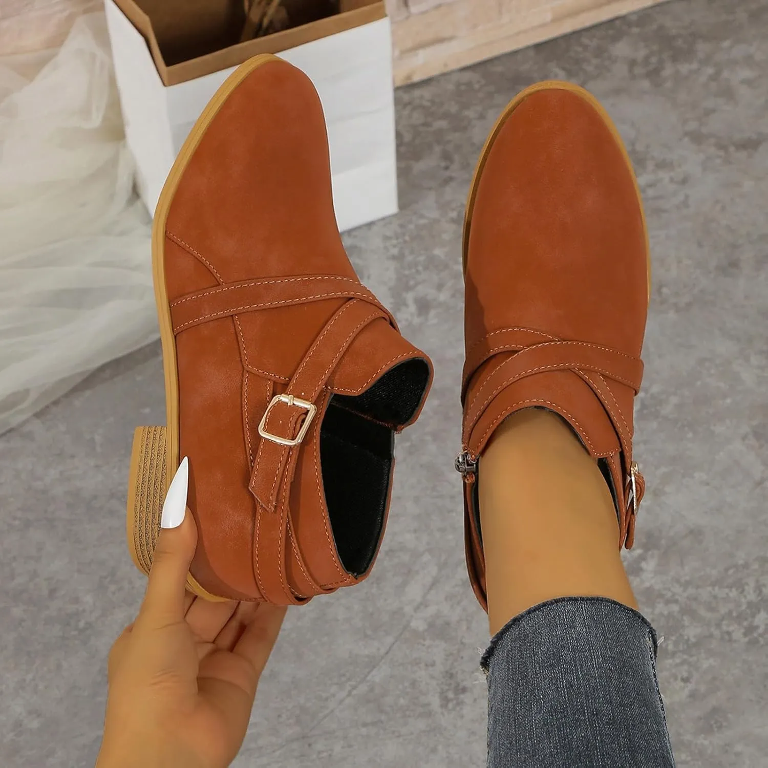 Women's Boots Ankle Wide Ankle Booties for Women Boots for Women Low Heel Boot for Men Comfortable and Soft Lightweight Side Zipper Pointd Toe Suede