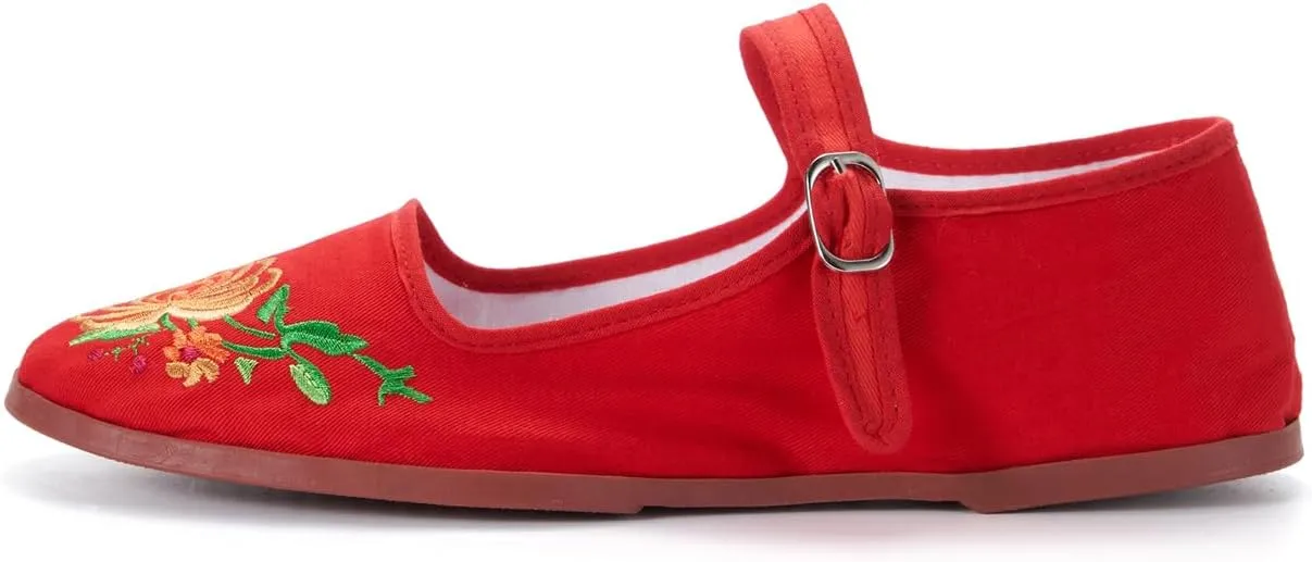 Women's Classic Chinese Mary Jane Shoes Slippers China Doll Flats Buckle Slip On Kung Fu Shoes