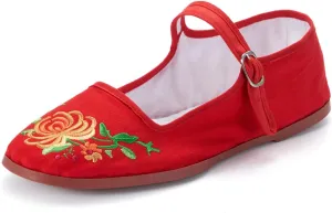 Women's Classic Chinese Mary Jane Shoes Slippers China Doll Flats Buckle Slip On Kung Fu Shoes