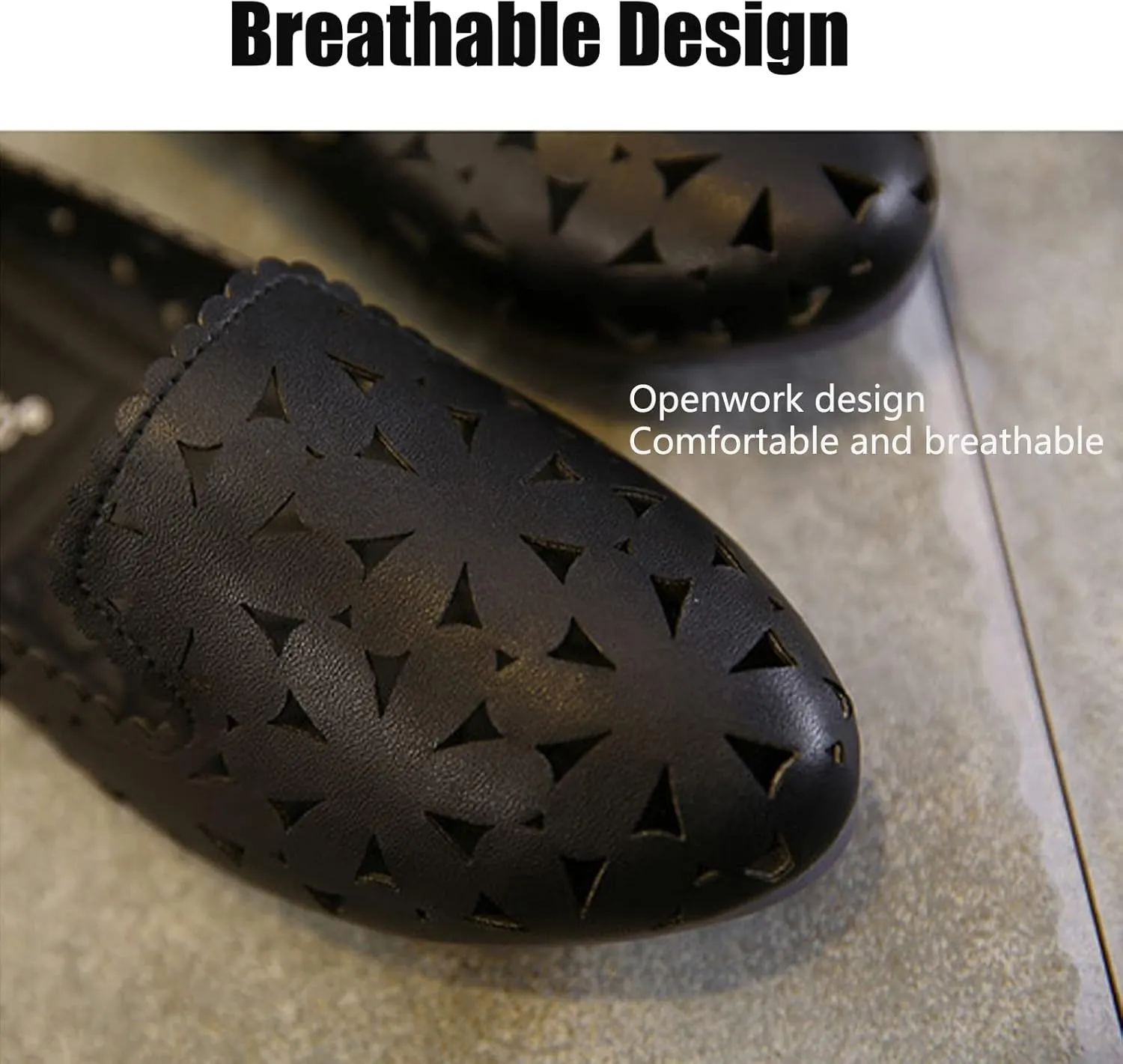 Women's Hollow Leather Ballet Flats,Slip on Pointed Dress Shoes with Floral Eyelets Shallow Mouth Breathable Loafers Mary Janes Walking Shoes