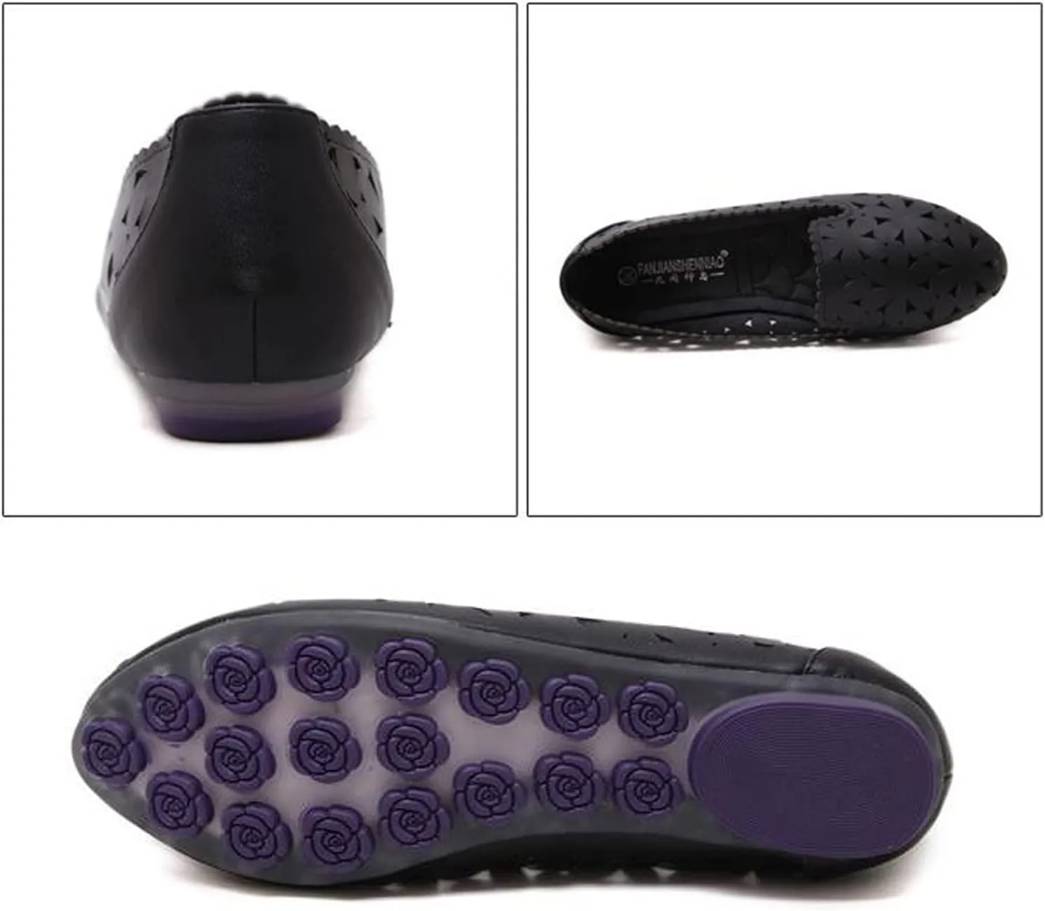 Women's Hollow Leather Ballet Flats,Slip on Pointed Dress Shoes with Floral Eyelets Shallow Mouth Breathable Loafers Mary Janes Walking Shoes