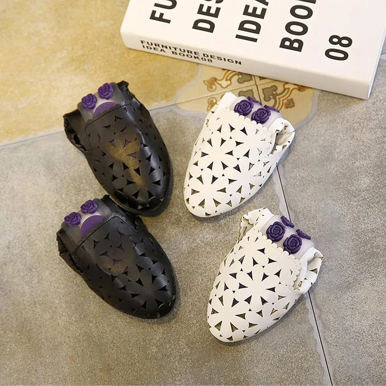 Women's Hollow Leather Ballet Flats,Slip on Pointed Dress Shoes with Floral Eyelets Shallow Mouth Breathable Loafers Mary Janes Walking Shoes