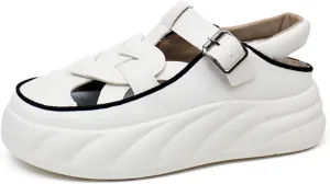 Womens Leather Adjustable Ankle Strap Platform Slingback Hiking Sandals Lightweight Chunky Increase Height Casual Cutout Sneakers with Arch Support for Walking Work Camping