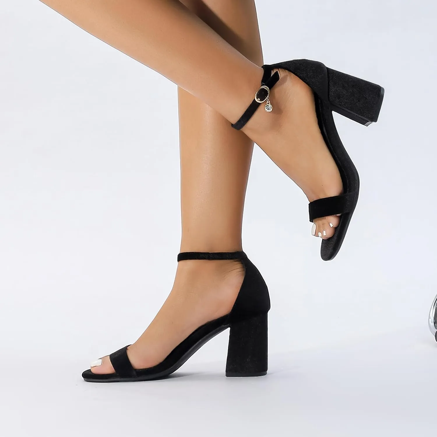 Women's Low Block Chunky Heels, Open Toe Ankle Strap Heels Sandals,Party & Dating Dress Heeled Shoes