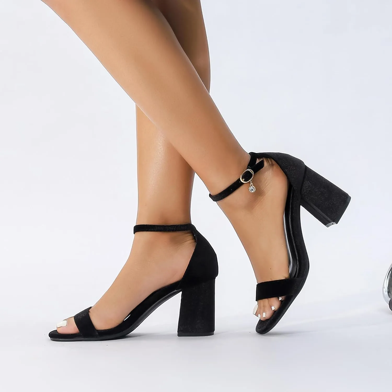 Women's Low Block Chunky Heels, Open Toe Ankle Strap Heels Sandals,Party & Dating Dress Heeled Shoes