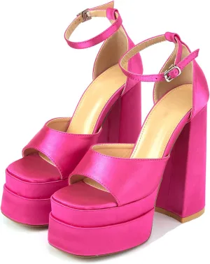 Womens Platform Chunky High Block Heels Ankle Strap Open Square Toe Heels Pumps Fashion Dress Party Shoes