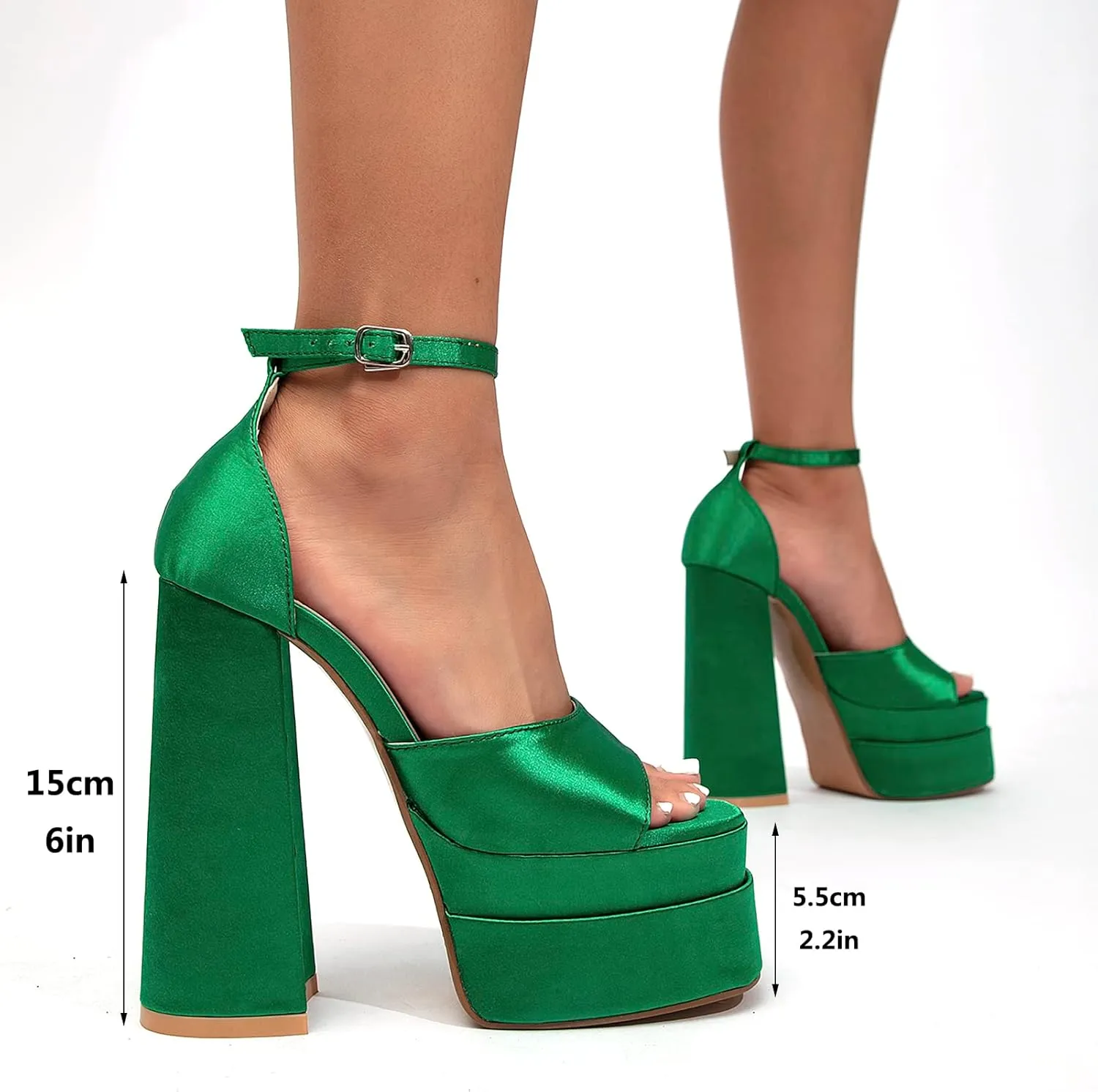 Womens Platform Chunky High Block Heels Ankle Strap Open Square Toe Heels Pumps Fashion Dress Party Shoes