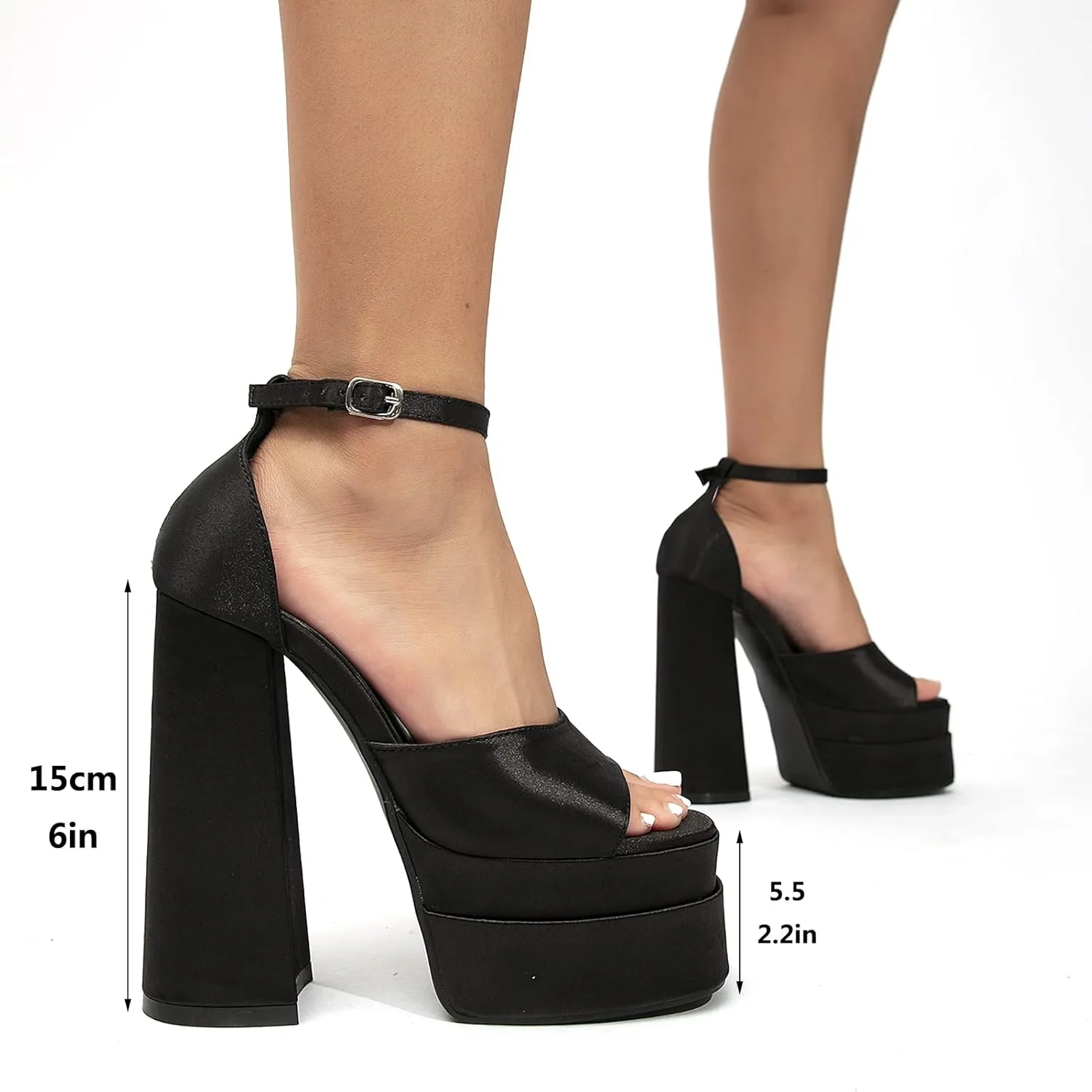 Womens Platform Chunky High Block Heels Ankle Strap Open Square Toe Heels Pumps Fashion Dress Party Shoes