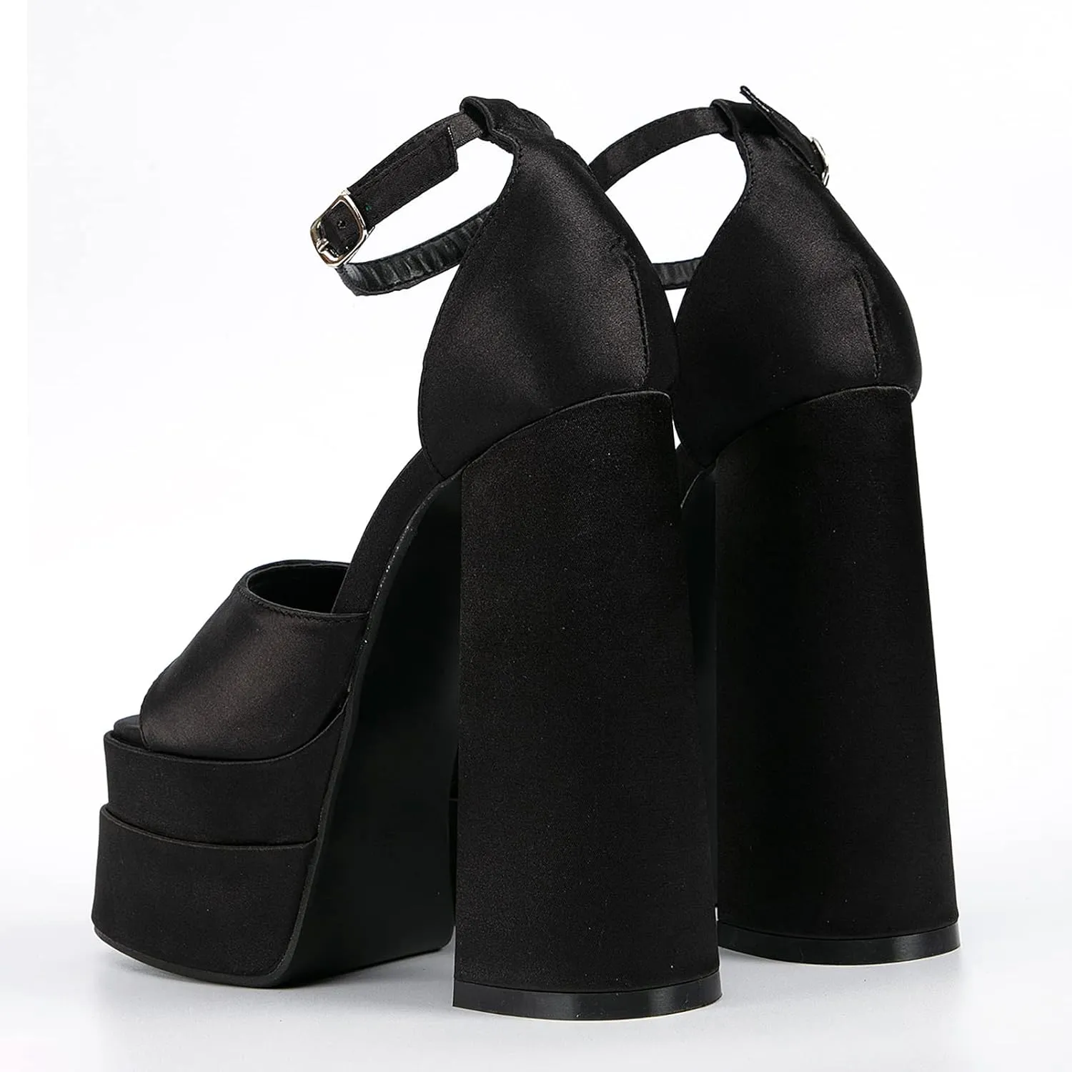 Womens Platform Chunky High Block Heels Ankle Strap Open Square Toe Heels Pumps Fashion Dress Party Shoes
