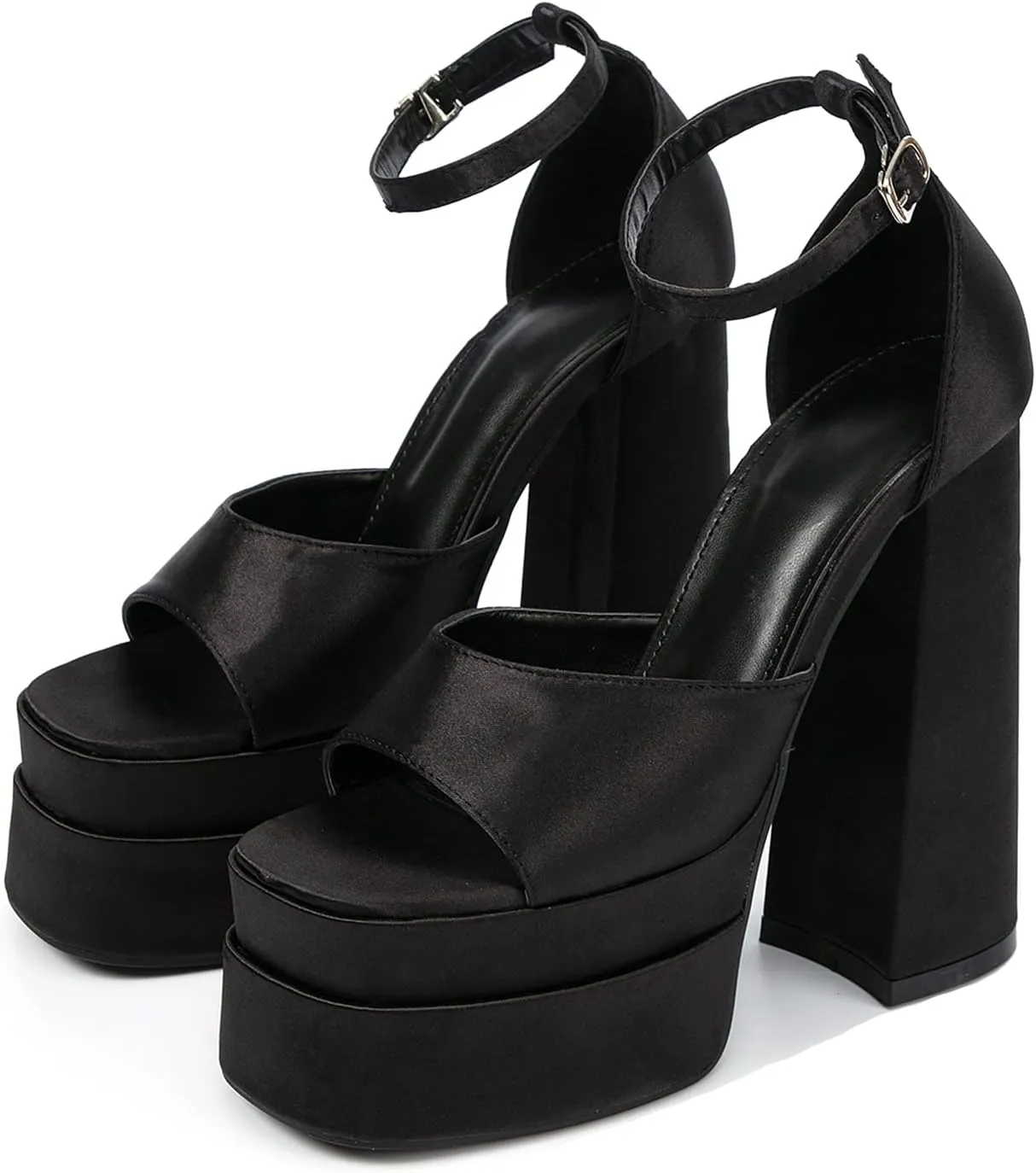 Womens Platform Chunky High Block Heels Ankle Strap Open Square Toe Heels Pumps Fashion Dress Party Shoes