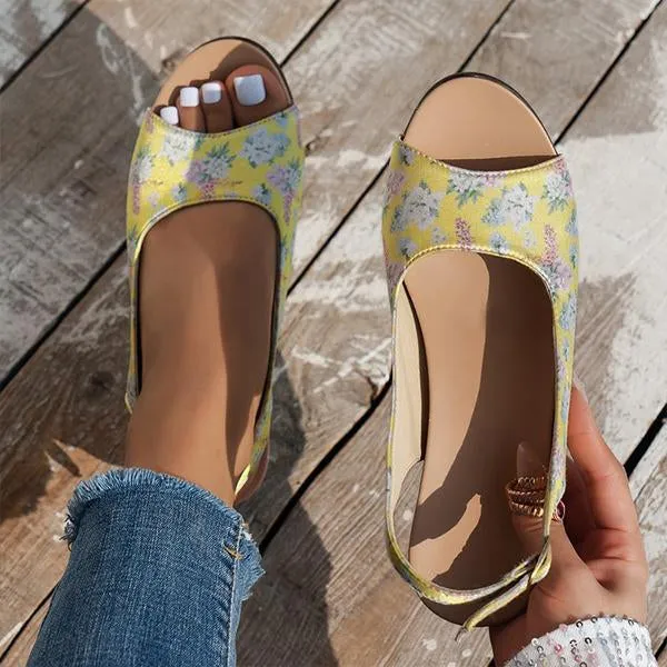Women's Retro Printed Thick Heel Fish Mouth Sandals 25810609S