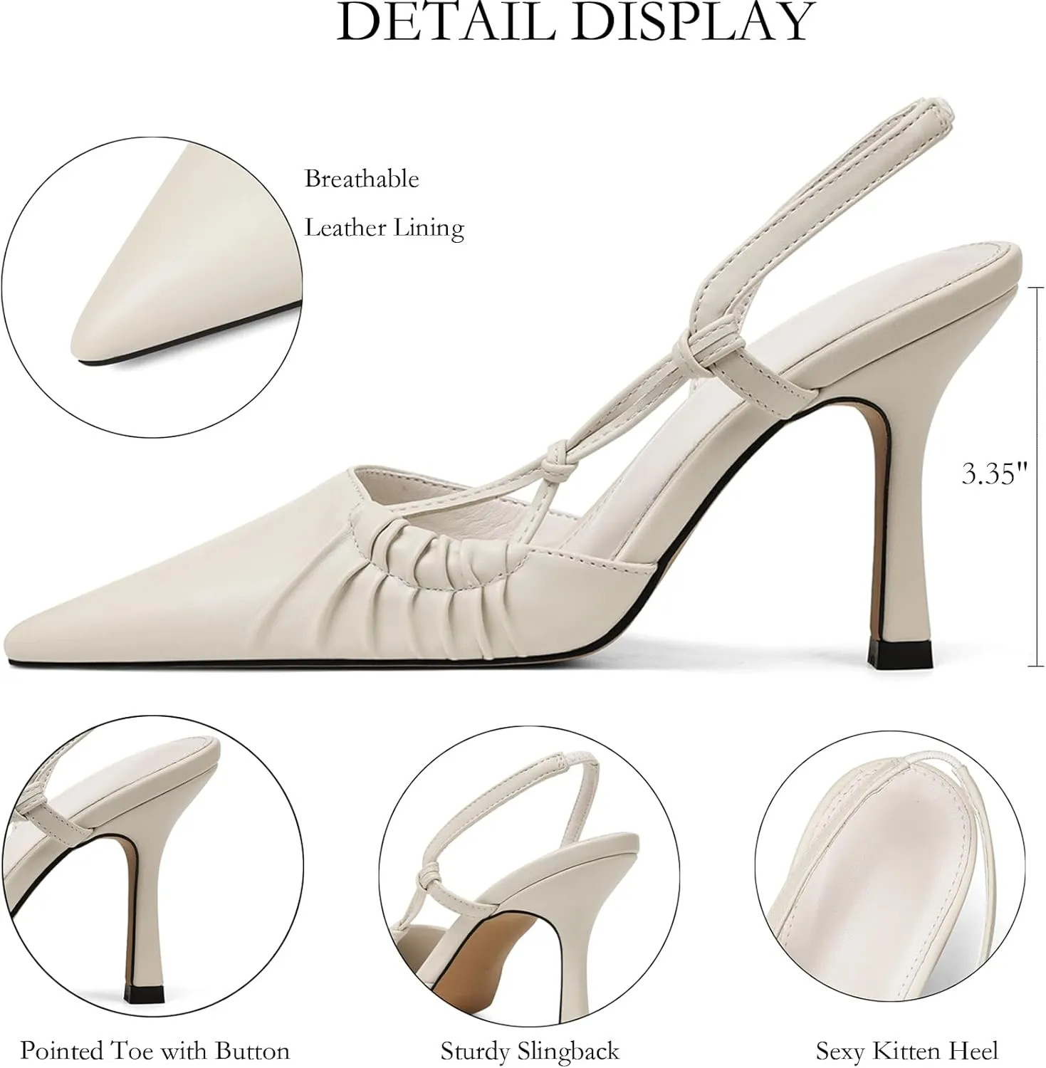 Womens Slingback Kitten Heel Closed Pointed Toe Stiletto Pumps 2025 Ankle Strap for Wedding Party Daily Dress Shoes