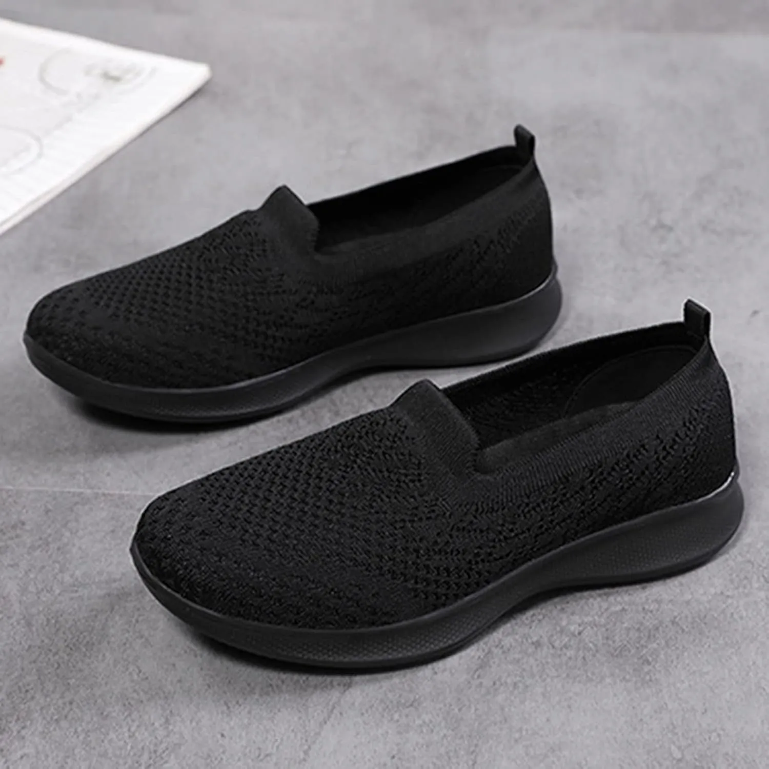 Women's Slip on Sneakers Shoes Woven Orthopedic Breathable Soft Shoes Walking Diabetic Foam Shoes Hands Free Slip in