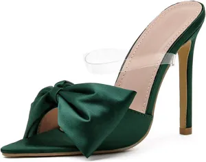 Women's Stiletto Heel Dress Shoe Pointed Bow Open Toe Heeled Sandals Summer Fashion Slip On High Heel Sandal Womens Sandals Slides Party Shoes,Green,42