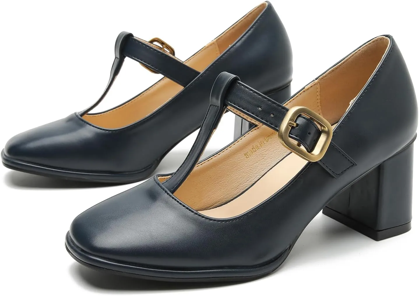 Womens T-Strap Vintage Heels Mary Jane Dress Shoes Block Chunky Heels Office Work Pumps