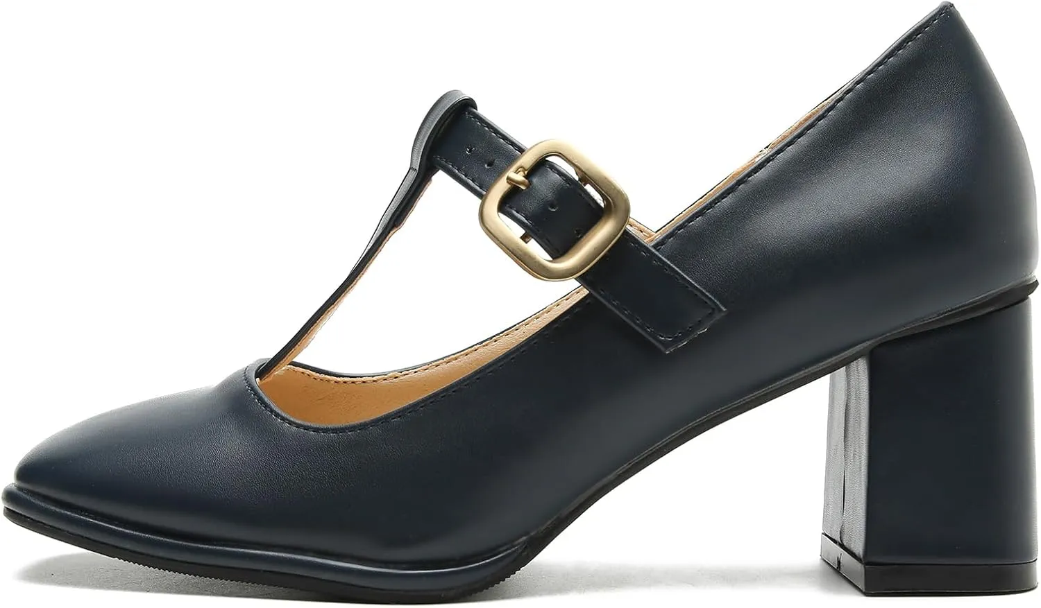 Womens T-Strap Vintage Heels Mary Jane Dress Shoes Block Chunky Heels Office Work Pumps