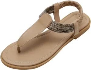 Women's Thong Flat Sandal Summer Breathable Casual Elastic Strappy Sandal with Ankle Strap 2025