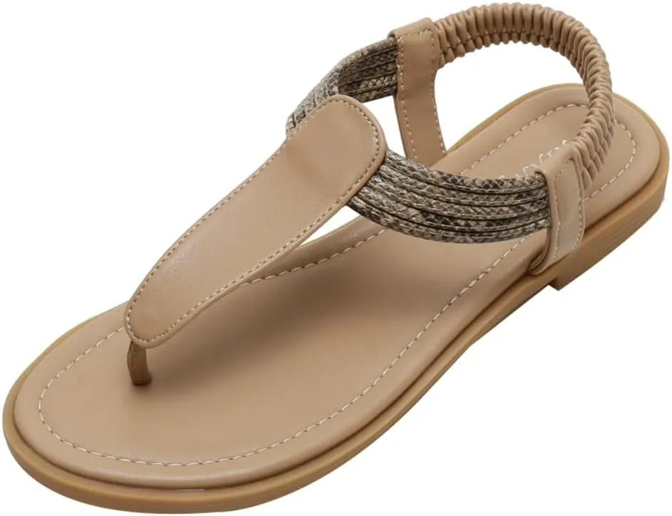 Women's Thong Flat Sandal Summer Breathable Casual Elastic Strappy Sandal with Ankle Strap 2025